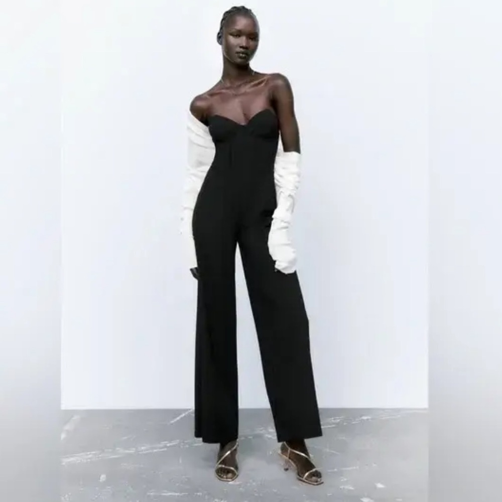 Zara Women's Jumpsuit Boning Bodice Sleeveless Black Size M